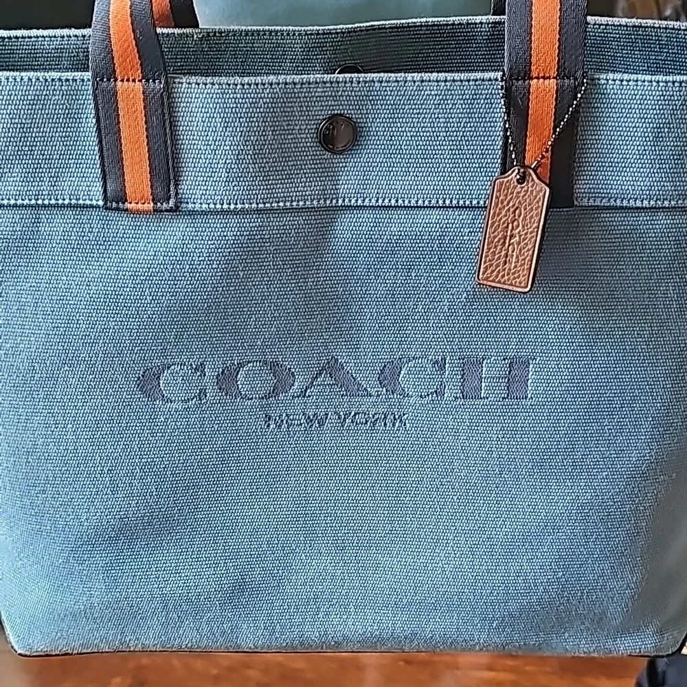 Coach Tote Bag 38 In Colorblock - Indigo Blue - Picture 3 of 13